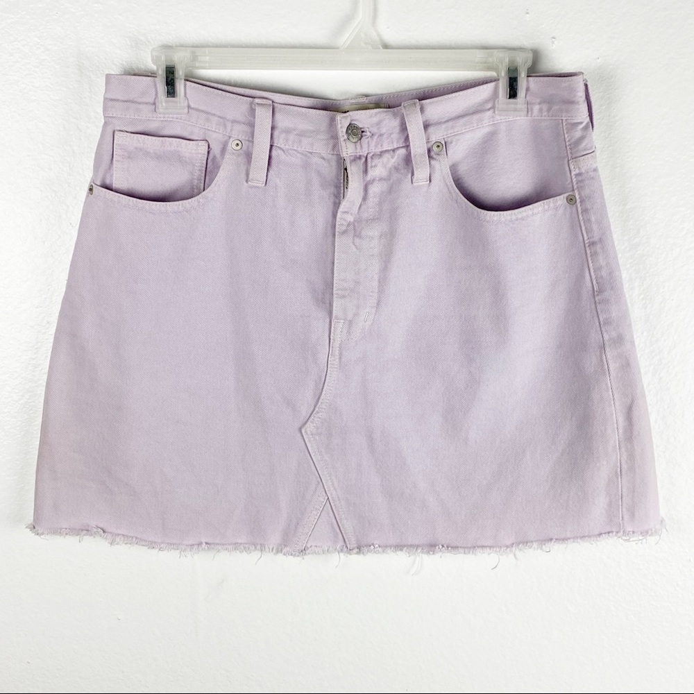 MADEWELL Rigid Denim A-Line Raw Hem 100% Cotton Marble Lilac Mini Skirt Size 32